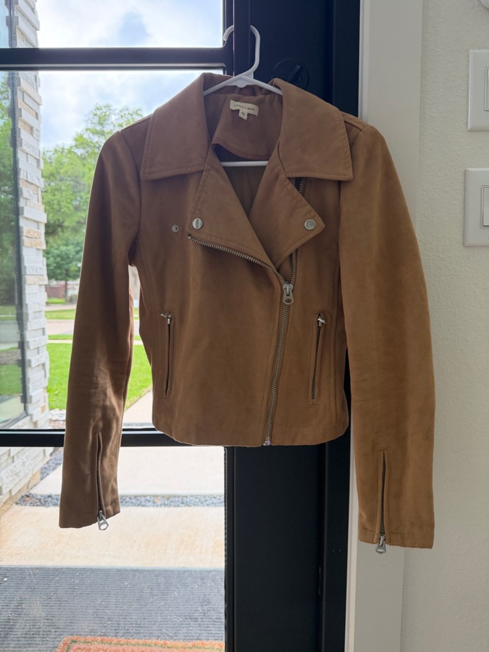 silence + noise Suede Moto Jacket in Tan Brown